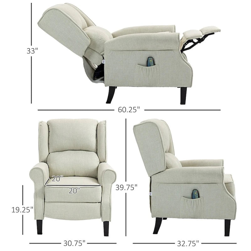 Fauteuil inclinable massant en lin avec chauffage