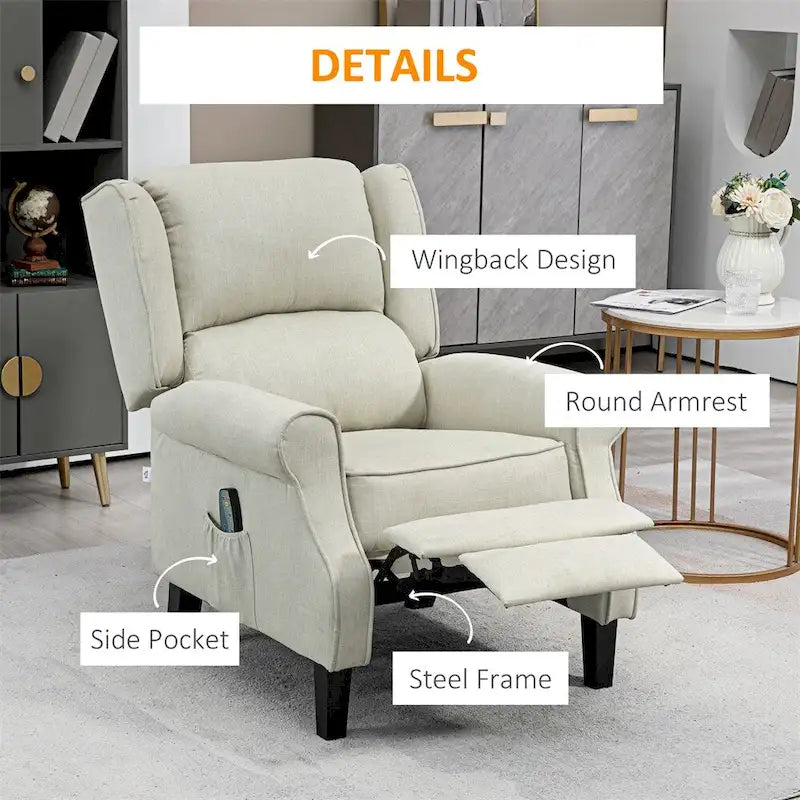 Fauteuil inclinable massant en lin avec chauffage