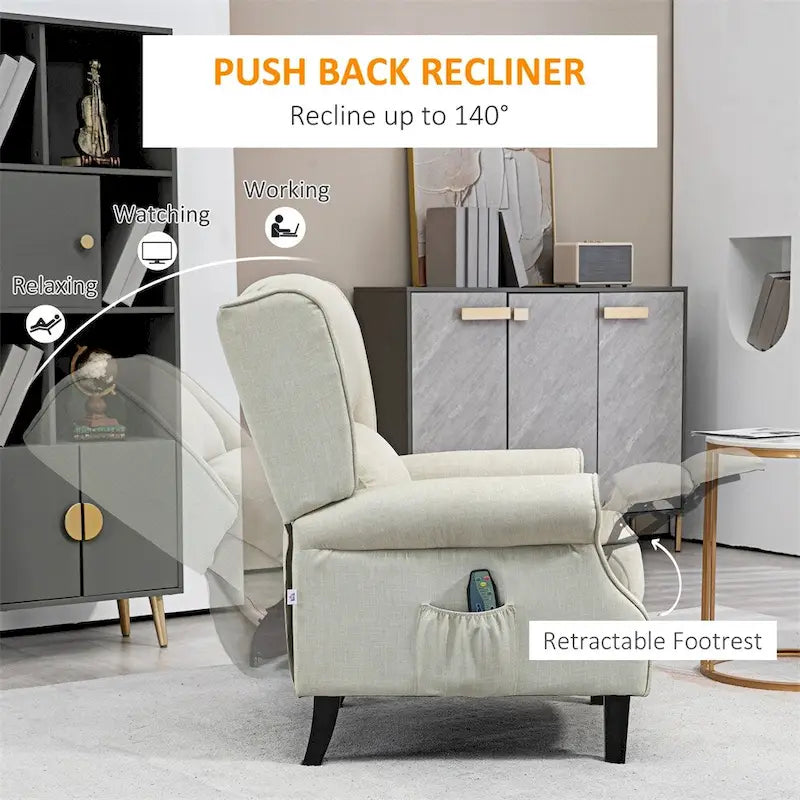 Fauteuil inclinable massant en lin avec chauffage