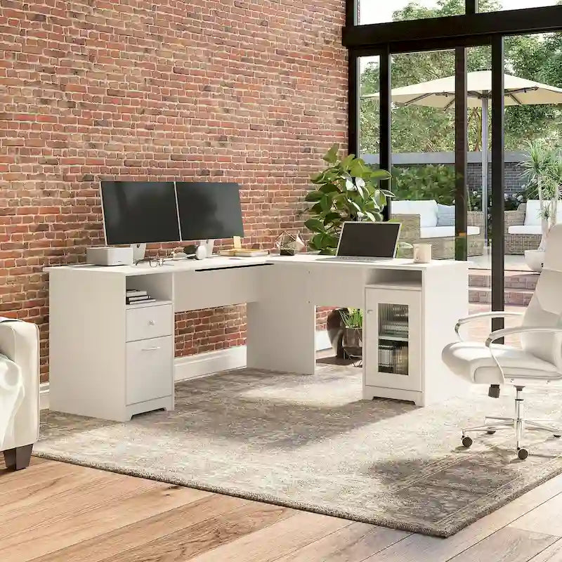Bureau d'angle informatique avec rangement de