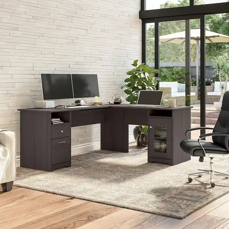 Bureau d'angle informatique avec rangement de