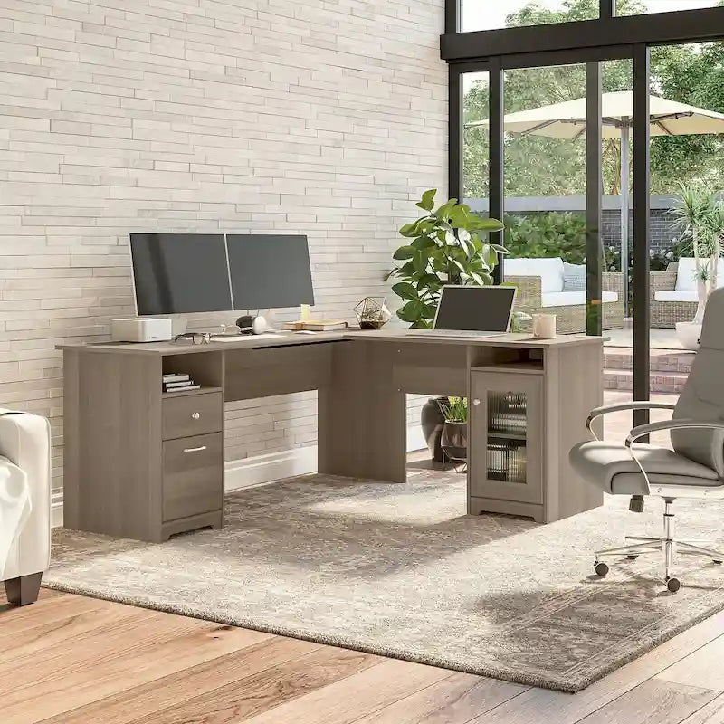 Bureau d'angle informatique avec rangement de