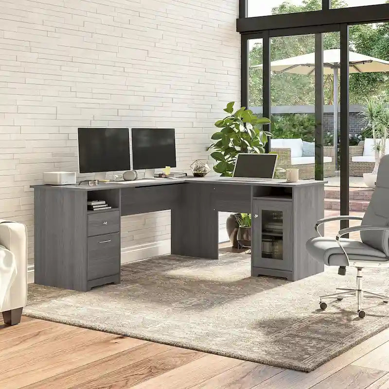 Bureau d'angle informatique avec rangement de