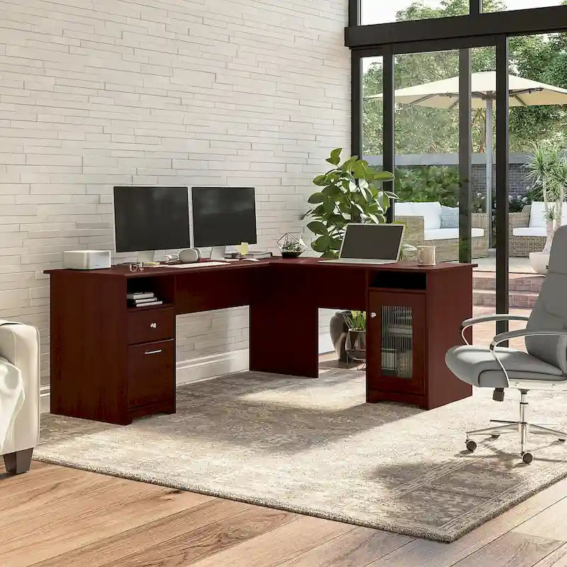 Bureau d'angle informatique avec rangement de