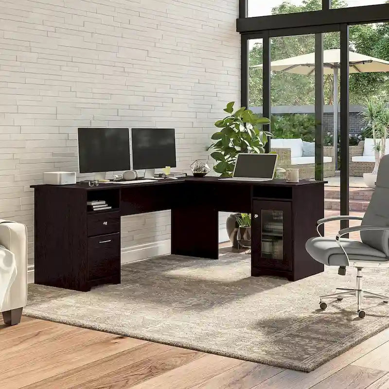 Bureau d'angle informatique avec rangement de