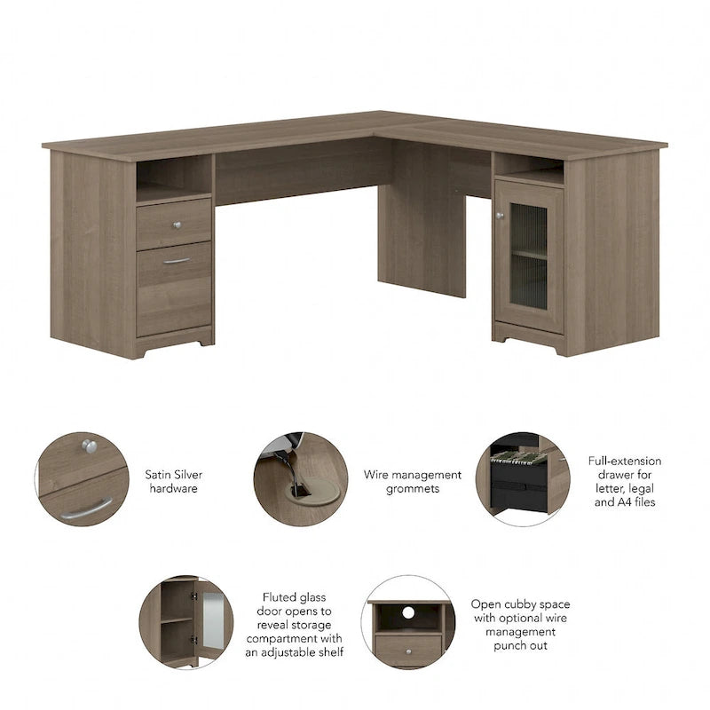 Bureau d'angle informatique avec rangement de