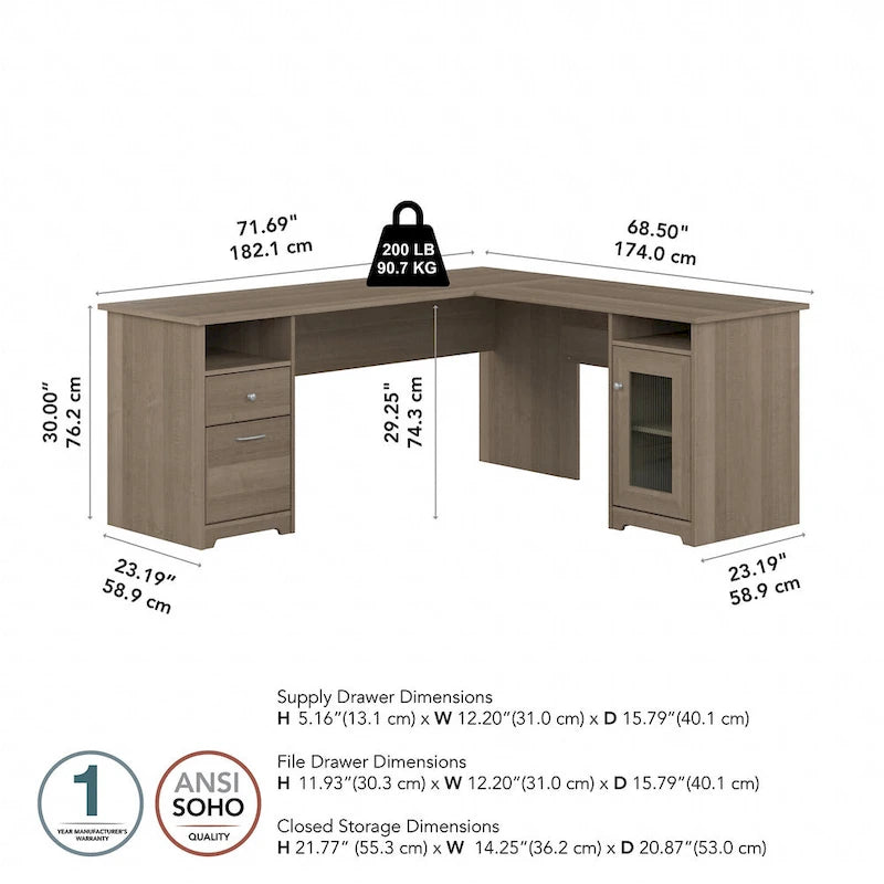 Bureau d'angle informatique avec rangement de