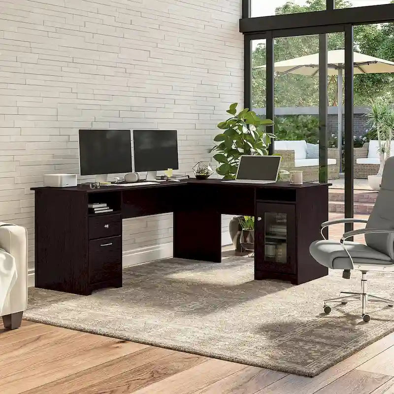 Bureau d'angle informatique avec rangement de