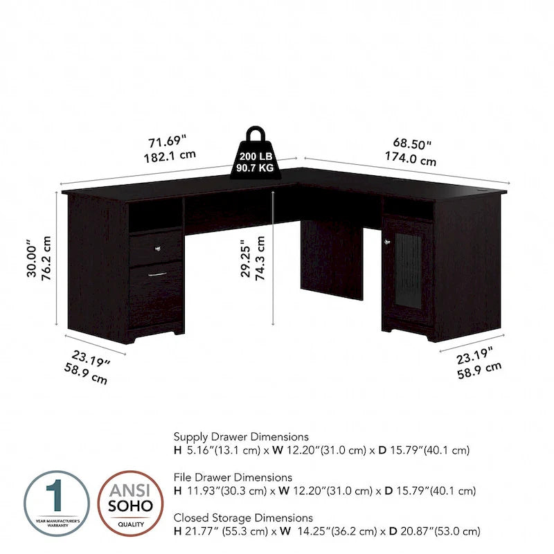 Bureau d'angle informatique avec rangement de