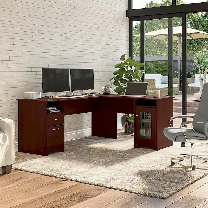 Bureau d'angle informatique avec rangement de