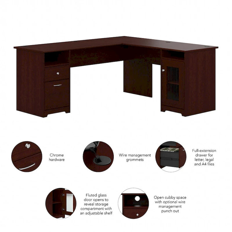 Bureau d'angle informatique avec rangement de