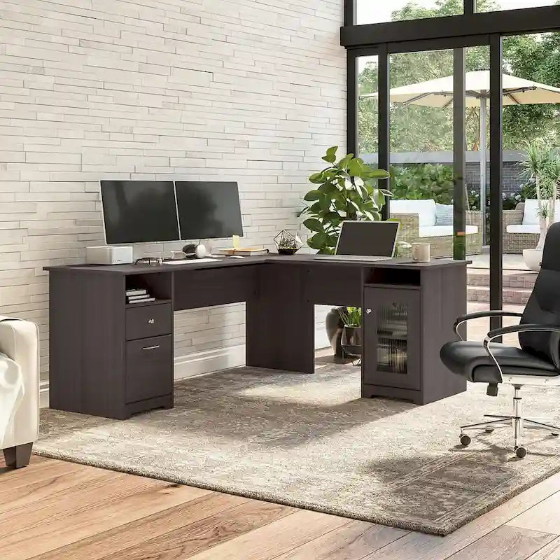 Bureau d'angle informatique avec rangement de
