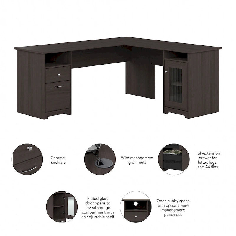 Bureau d'angle informatique avec rangement de