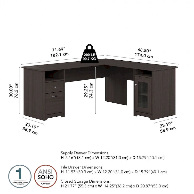 Bureau d'angle informatique avec rangement de