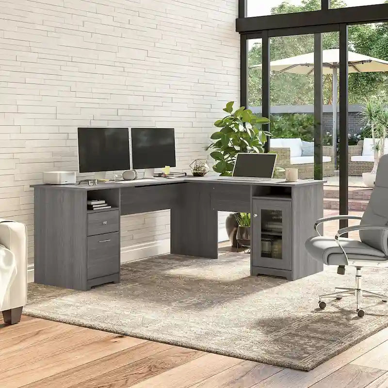 Bureau d'angle informatique avec rangement de