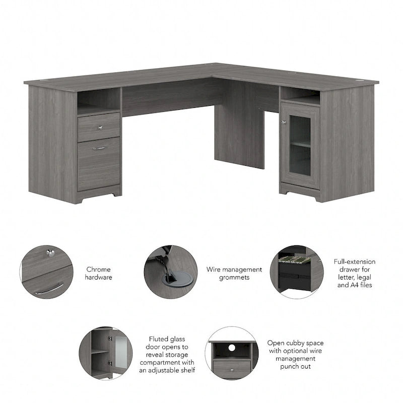 Bureau d'angle informatique avec rangement de