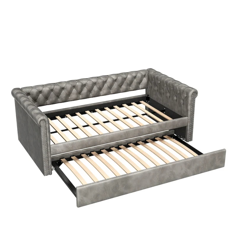 Lit de repos capitonné en velours avec lit gigogne