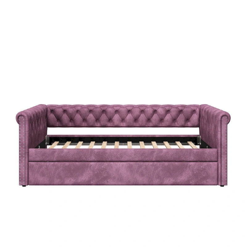 Lit de repos capitonné en velours avec lit gigogne