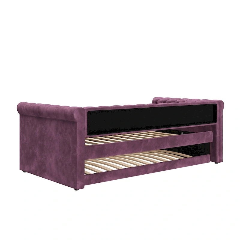 Lit de repos capitonné en velours avec lit gigogne