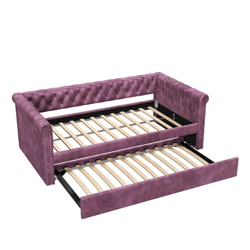 Lit de repos capitonné en velours avec lit gigogne
