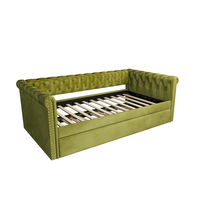 Lit de repos capitonné en velours avec lit gigogne