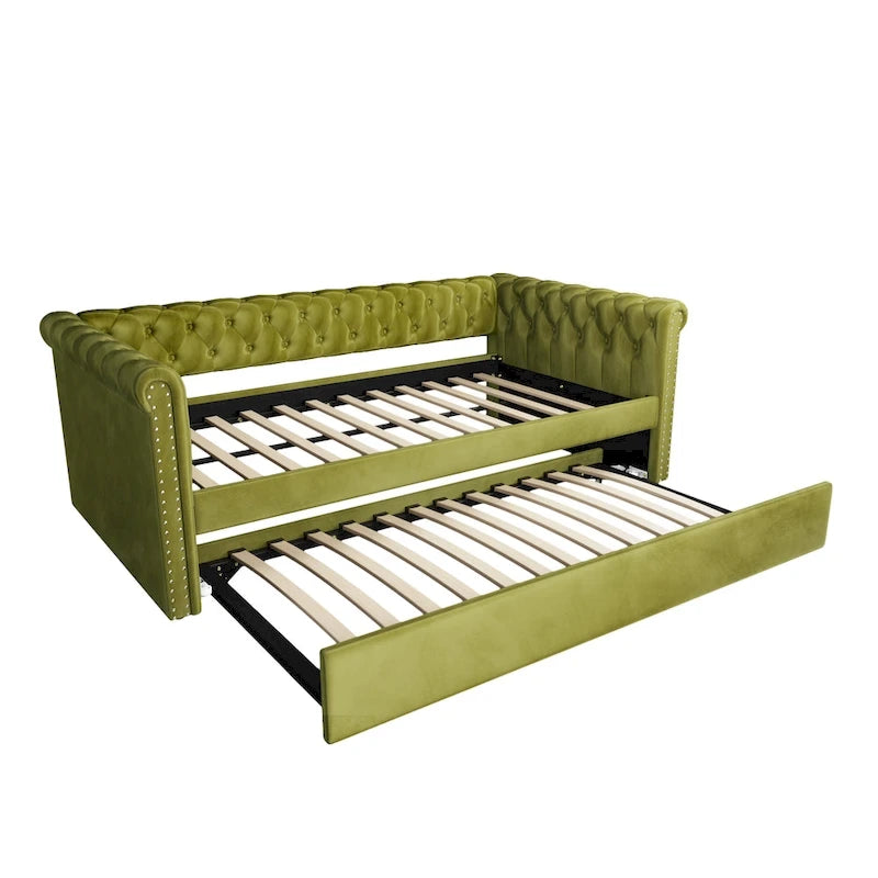 Lit de repos capitonné en velours avec lit gigogne