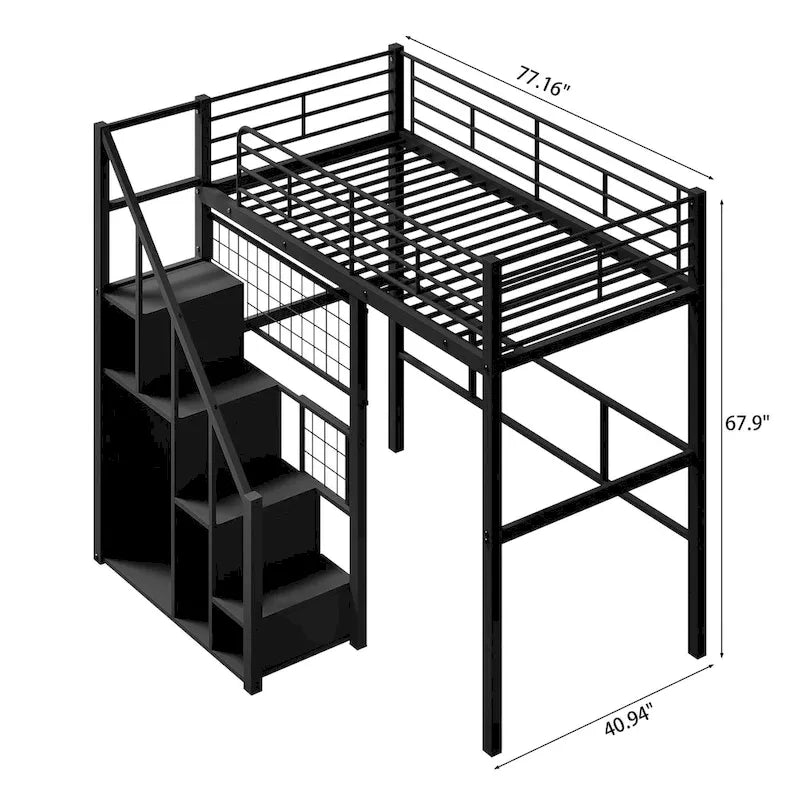 Lit mezzanine métallique double avec escalier et armoire