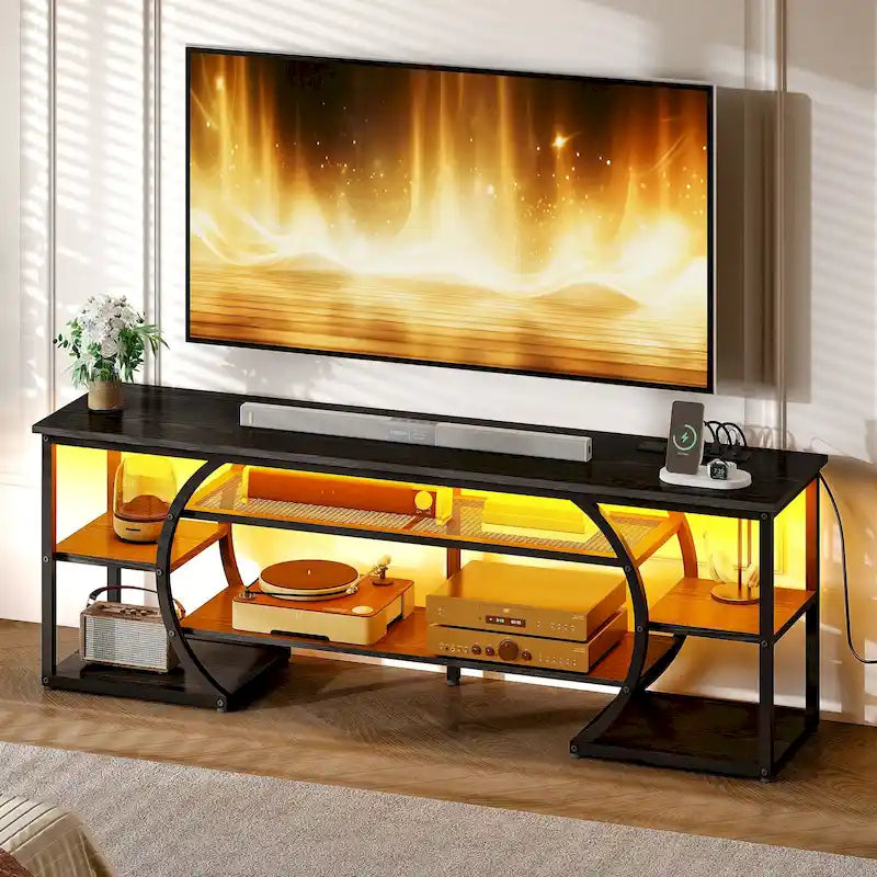 Meuble TV LED avec prises électriques et étagères