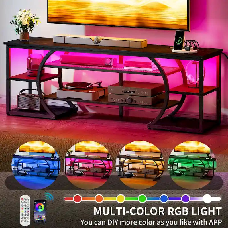 Meuble TV LED avec prises électriques et étagères