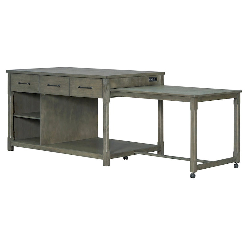 Îlot de cuisine mobile, table extensible avec prises USB et rangements