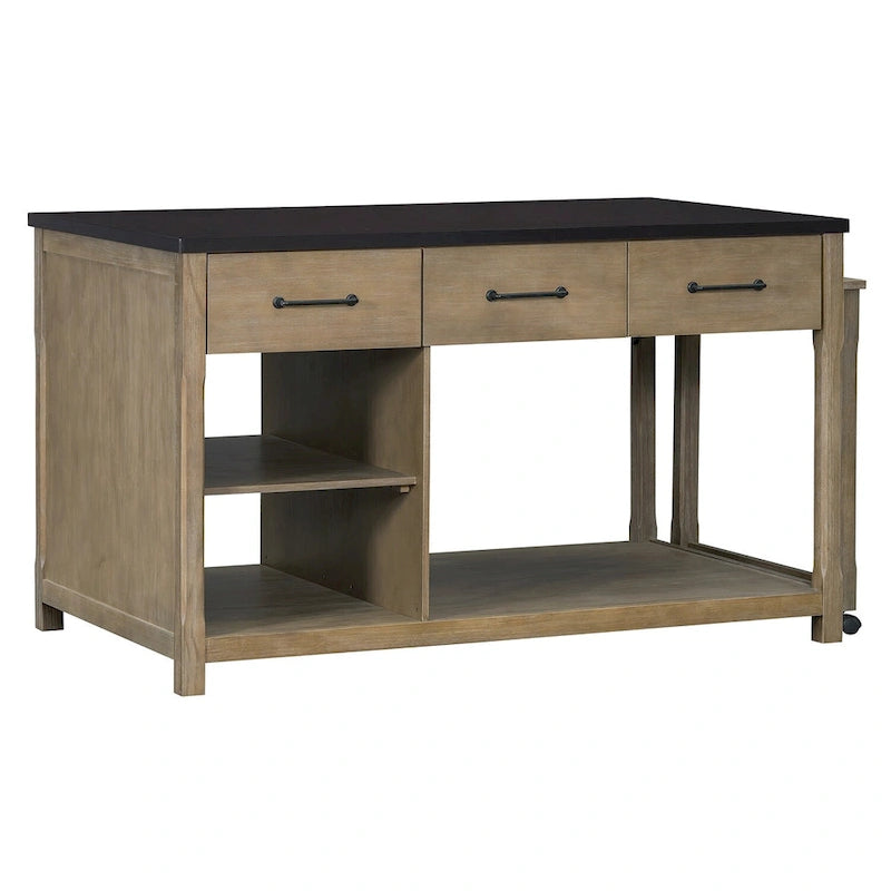 Îlot de cuisine mobile, table extensible avec prises USB et rangements