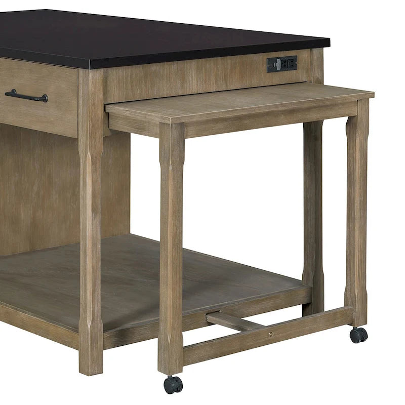 Îlot de cuisine mobile, table extensible avec prises USB et rangements