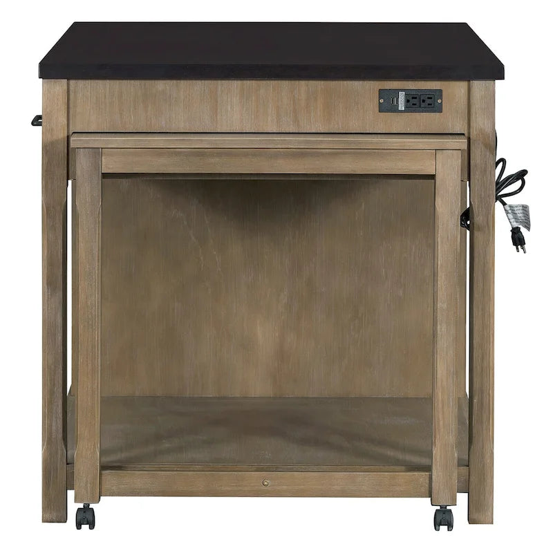 Îlot de cuisine mobile, table extensible avec prises USB et rangements