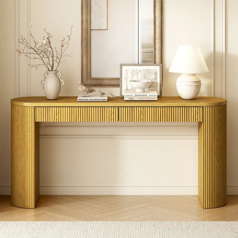 Console incurvée, table d'appoint de canapé longue, table d'entrée étroite