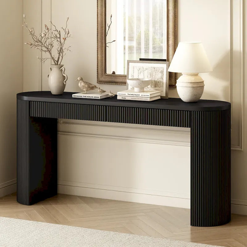 Console incurvée, table d'appoint de canapé longue, table d'entrée étroite