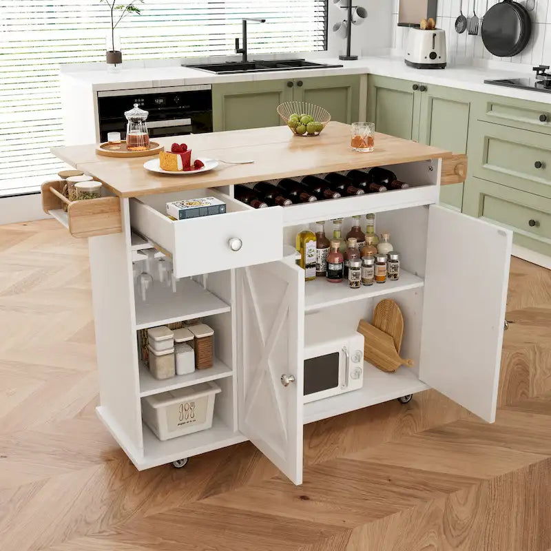Îlot de cuisine roulant avec plateau en bois massif