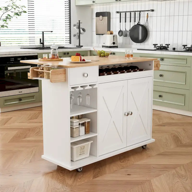 Îlot de cuisine roulant avec plateau en bois massif