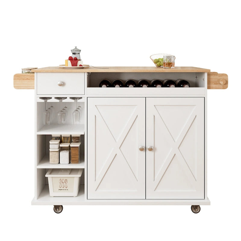 Îlot de cuisine roulant avec plateau en bois massif