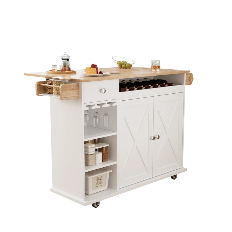 Îlot de cuisine roulant avec plateau en bois massif