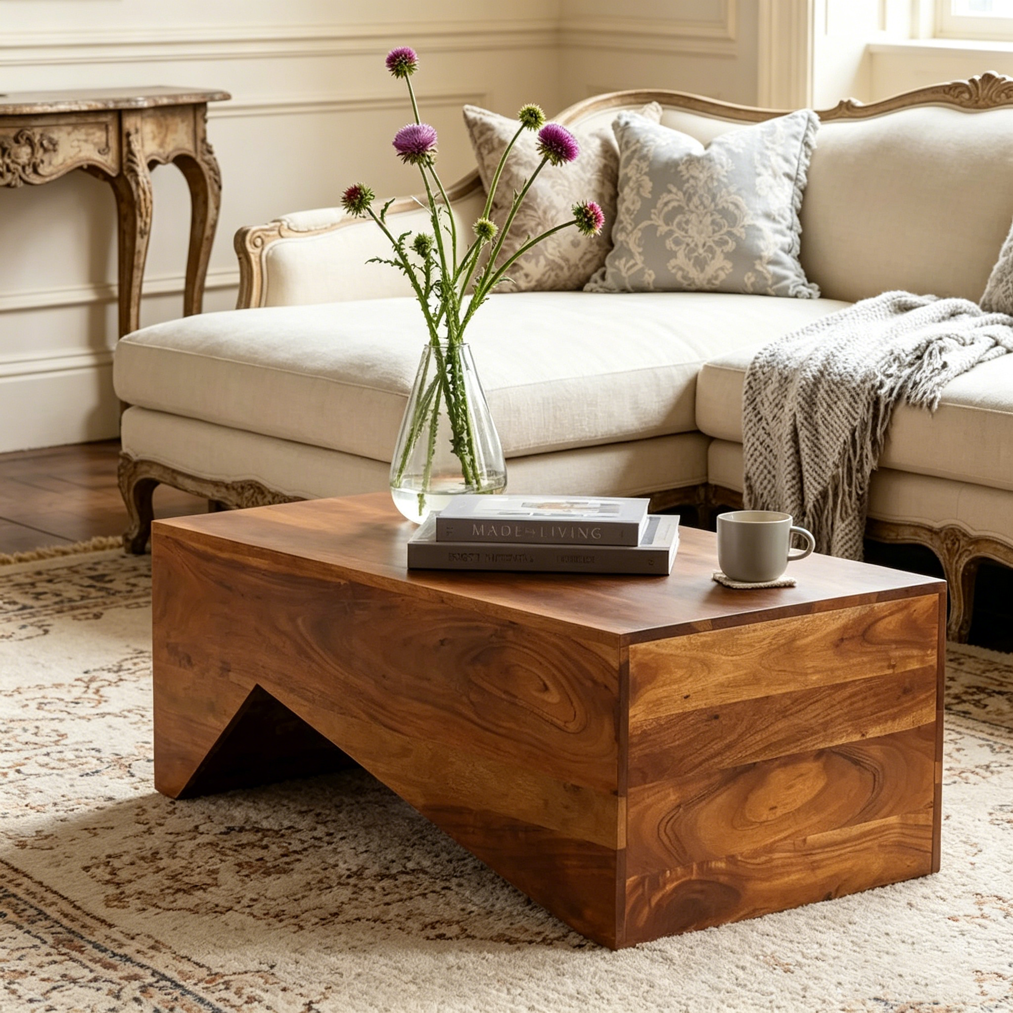 Table basse angulaire en bois
