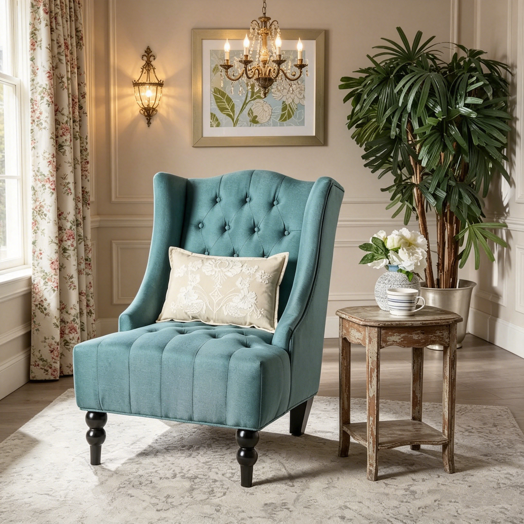 Fauteuil à oreilles tapissé