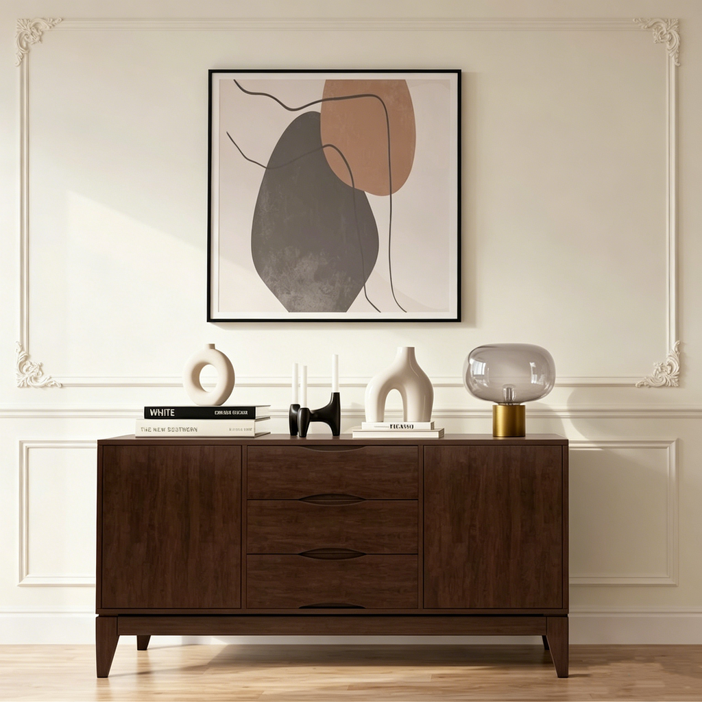 Buffet en noyer brun au design Mid-Century