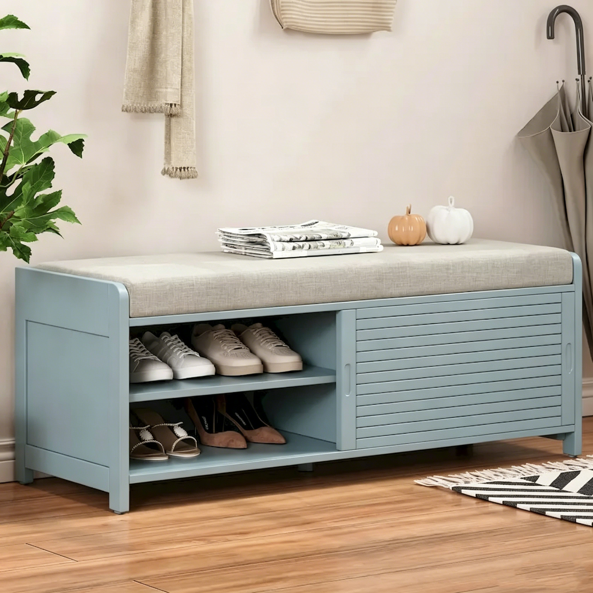 Banc de rangement volets vieillis