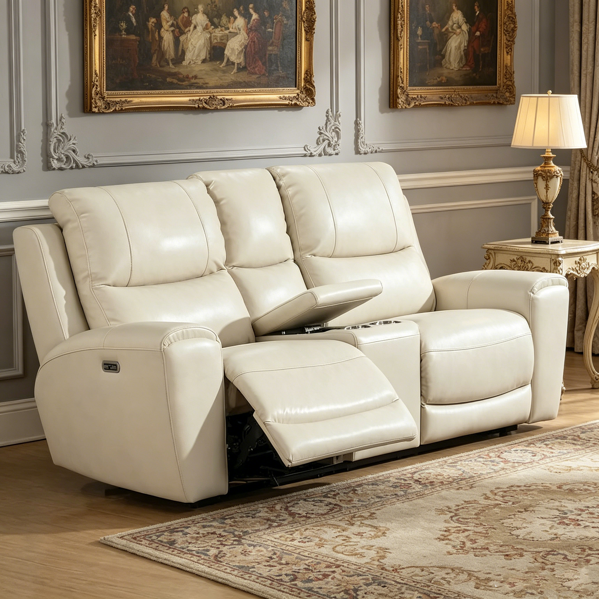 Causeuse inclinable électrique en cuir pleine fleur