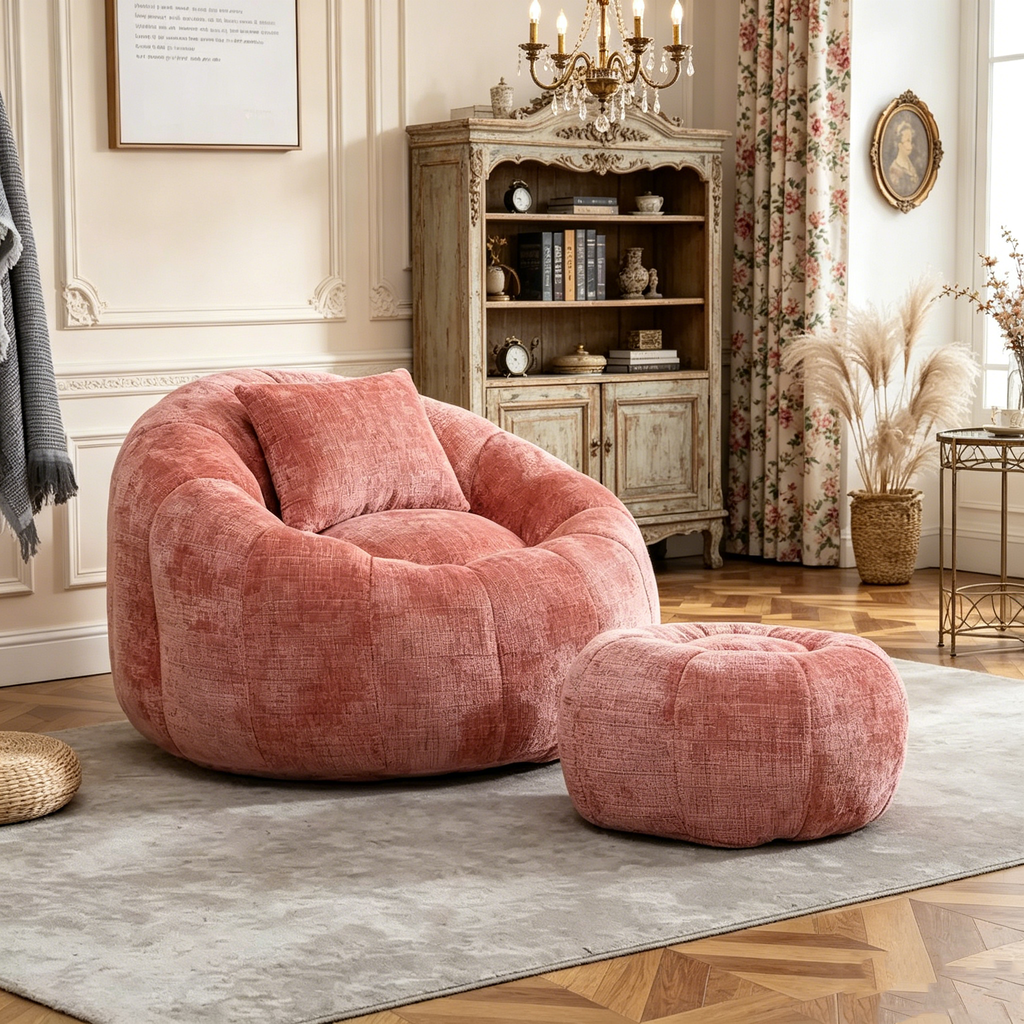 Pouf rond confortable en chenille