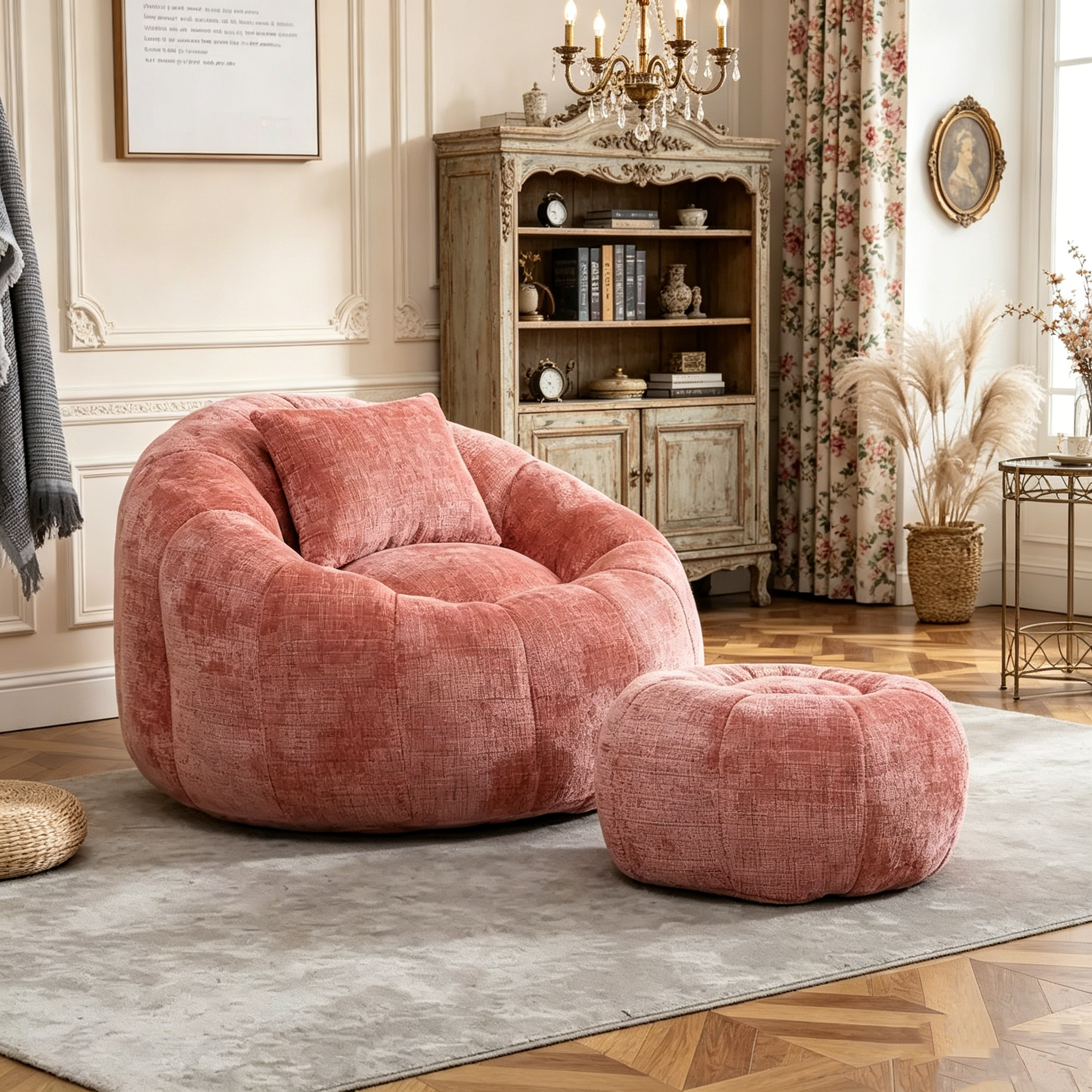 Pouf rond confortable en chenille