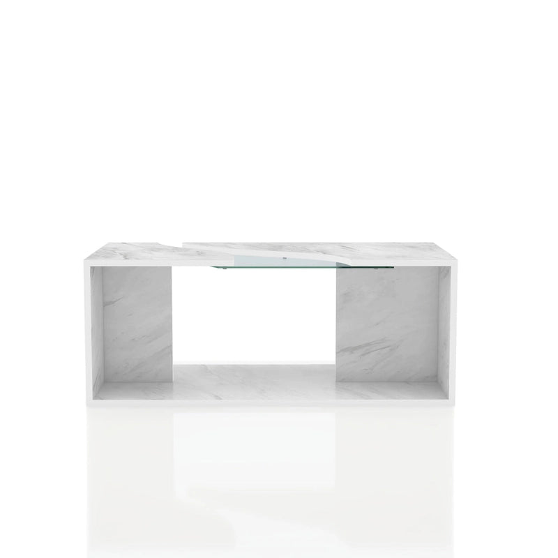 Table basse en placage imitation marbre avec étagères