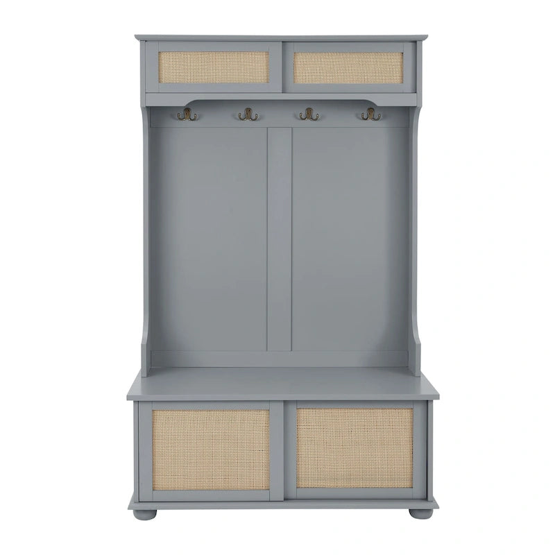 Banc d'entrée avec porte en rotin et armoires à chaussures