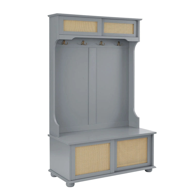 Banc d'entrée avec porte en rotin et armoires à chaussures