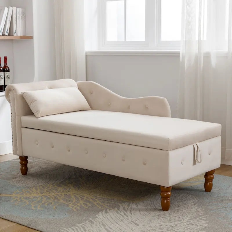 Chaise longue en velours rembourrée à accoudoirs arrondis pour chambre à coucher